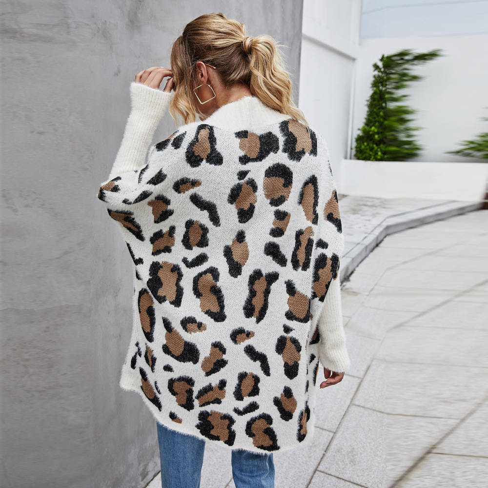 Women's Leopard Print Knit Cardigan Loose Fit Long Sleeve