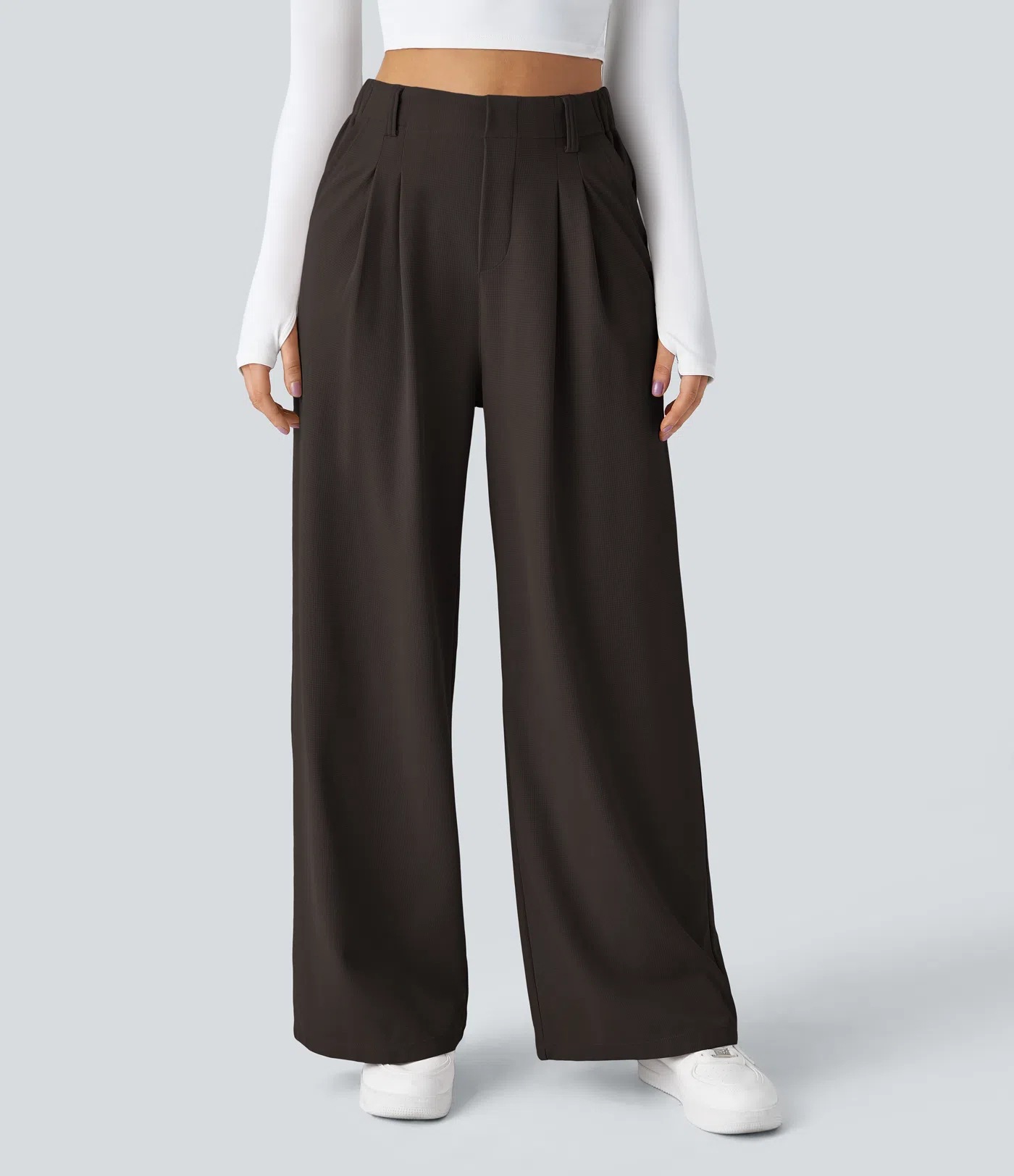 High-Waist Wide-Leg Drapey Casual Pants for Women
