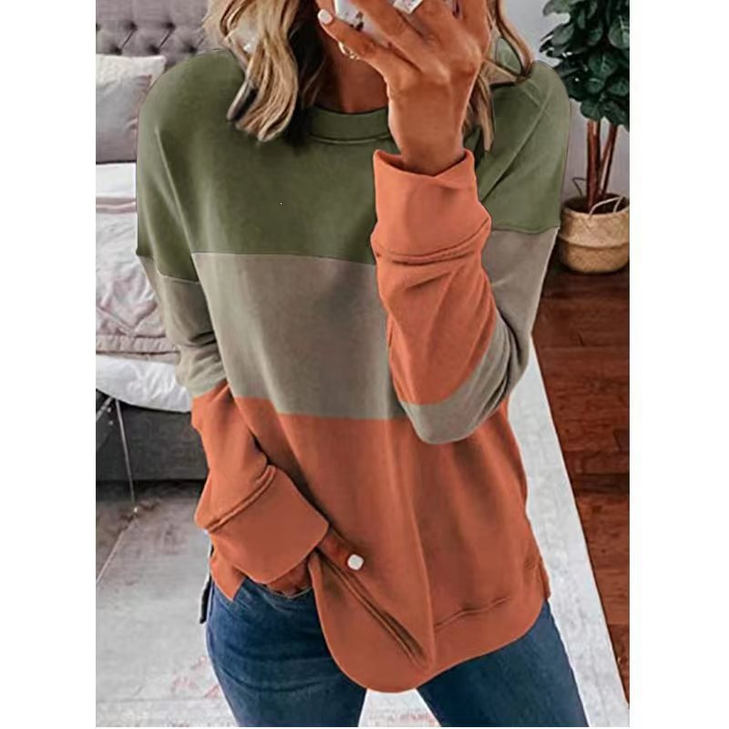 Women's Colorblock Crewneck Long-Sleeve Sweatshirt Loose Fit