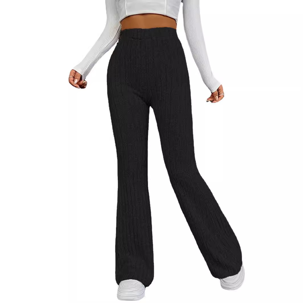 Women's High-Waist Flare Pants Slimming Solid Color Casual Long Trousers