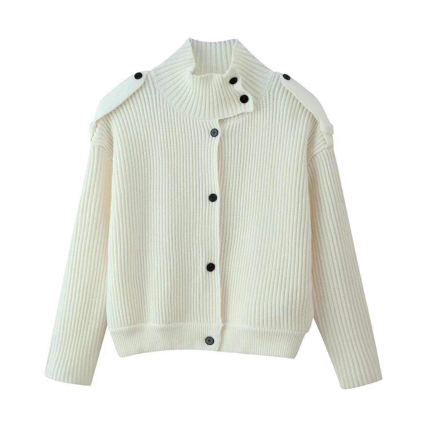Women's High-Neck Button-Front Knit Cardigan Sweater