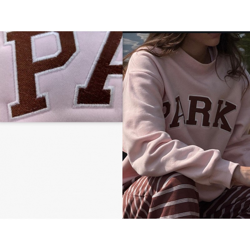 Embroidered Letter Crewneck Long-Sleeve Pullover Sweatshirt for Women