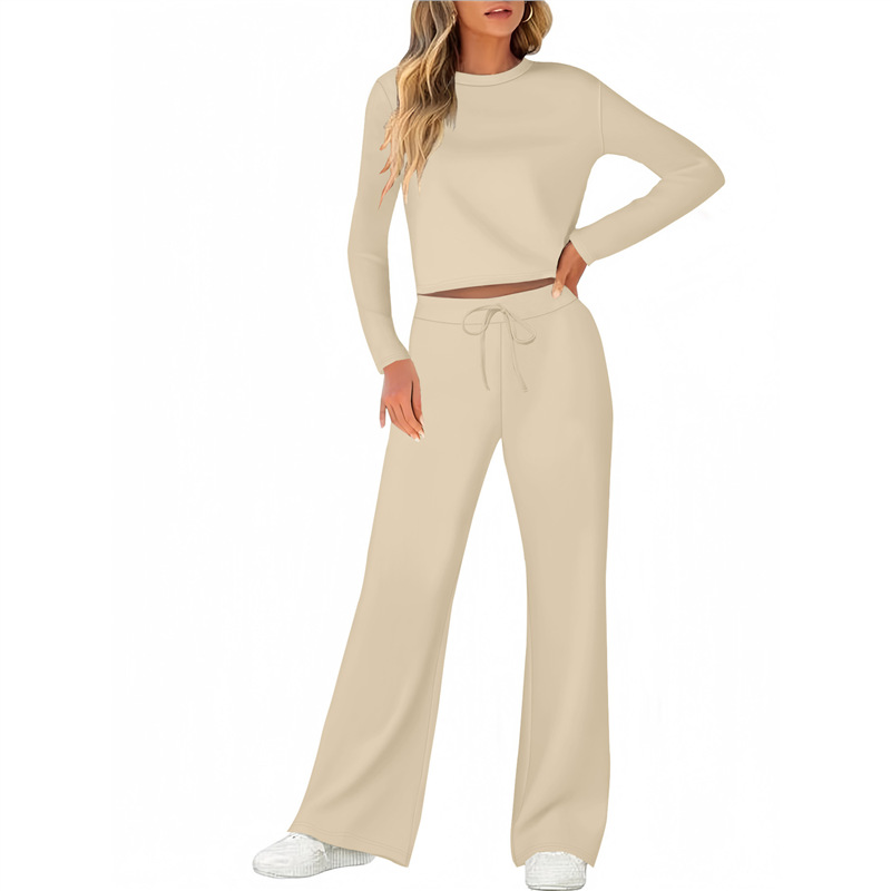 Women's Casual Two-Piece T-Shirt and Pants Set Solid Color Long Sleeve
