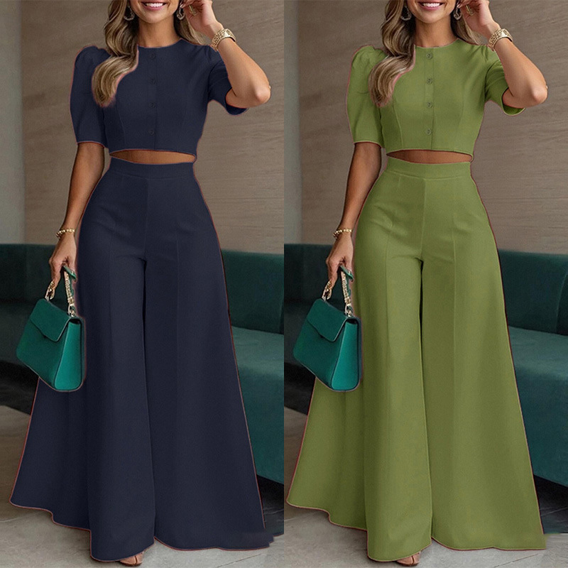 Women's Casual Two-Piece Set with Elegant Top and Pants