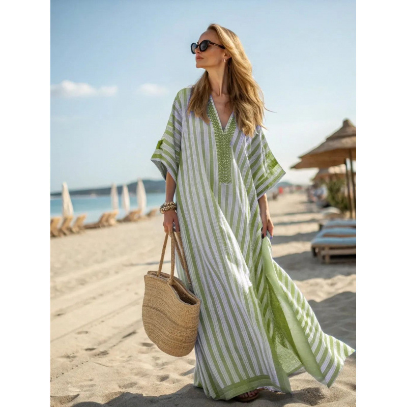 Women's Polka Dot & Solid Print Midi Dress, Slim Fit Deep V-Neck Half Sleeve