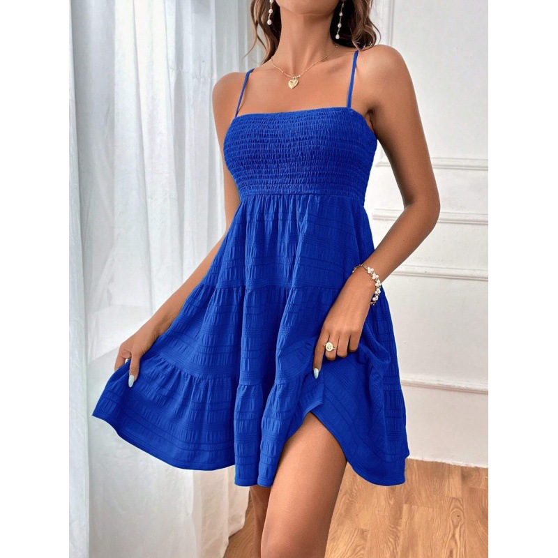 Women's Off-Shoulder Spaghetti Strap Textured Dress