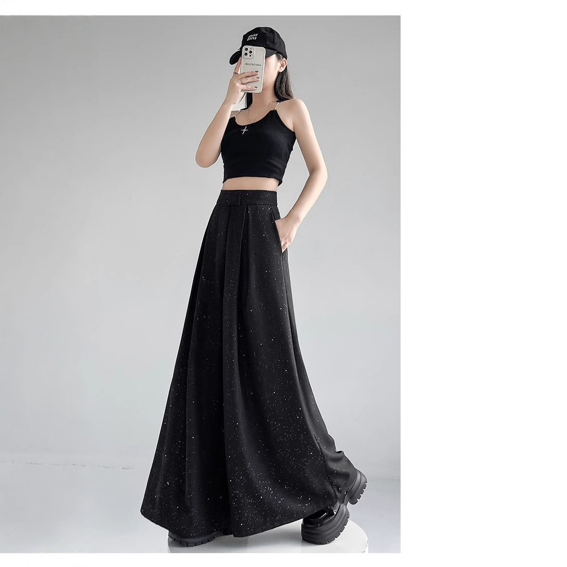 Sequin Wide-Leg High-Waist Long Pants for Women