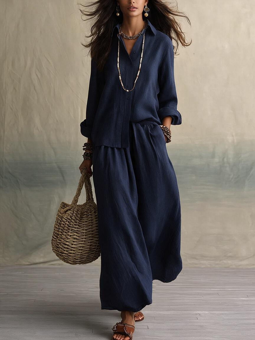 Women's Loose Two-Piece Shirt Collar Set Summer