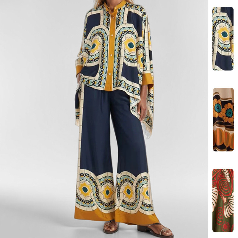 Women's Floral Print Top and Pants Two-Piece Set, Loose Fit Long Sleeve