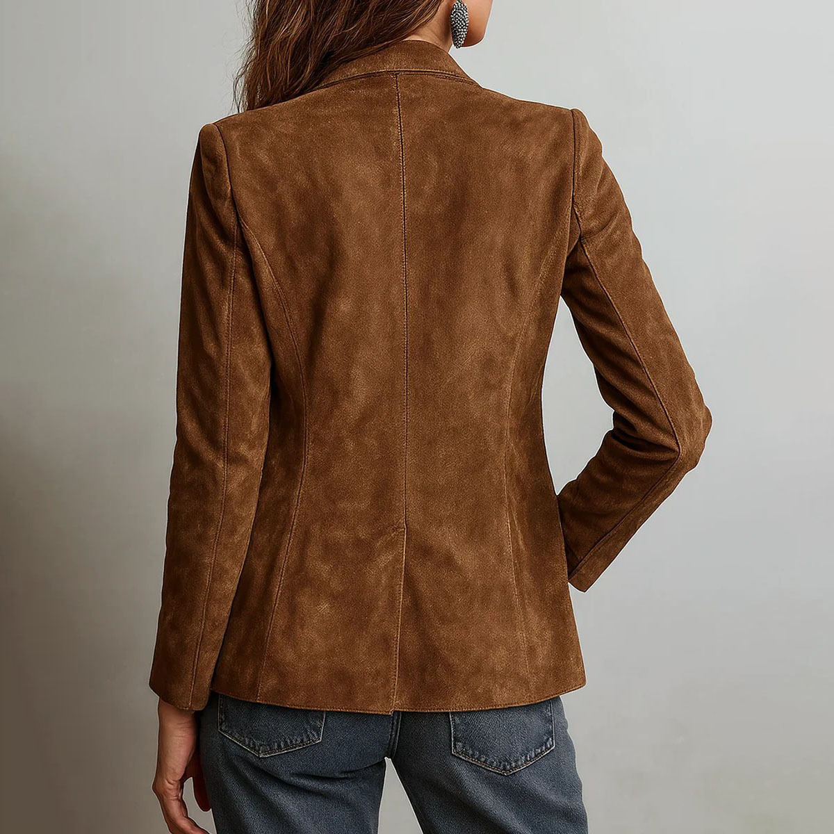 Women's Blazer-Style Jacket with Suit Collar, Commuter Fit, Polyester, Mid-Length