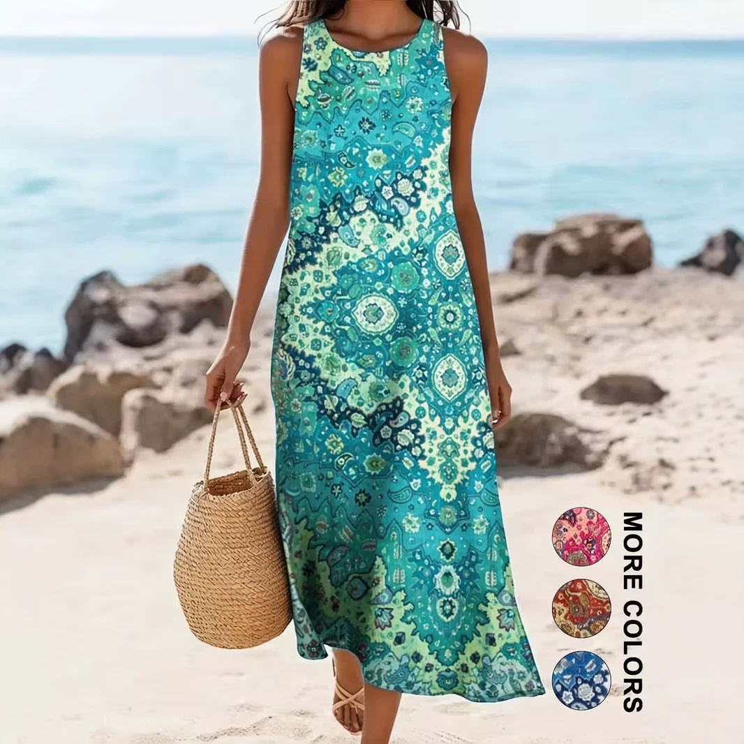 Women's Sleeveless Midi Dress 3D Print Beach Vacation Casual