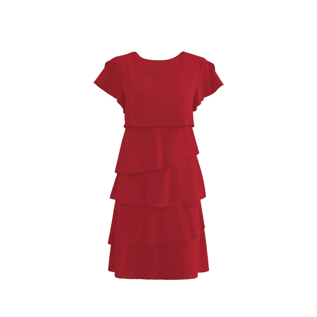 Women's Tiered Cake Dress with Ruffle Sleeves Round Neck Loose Fit