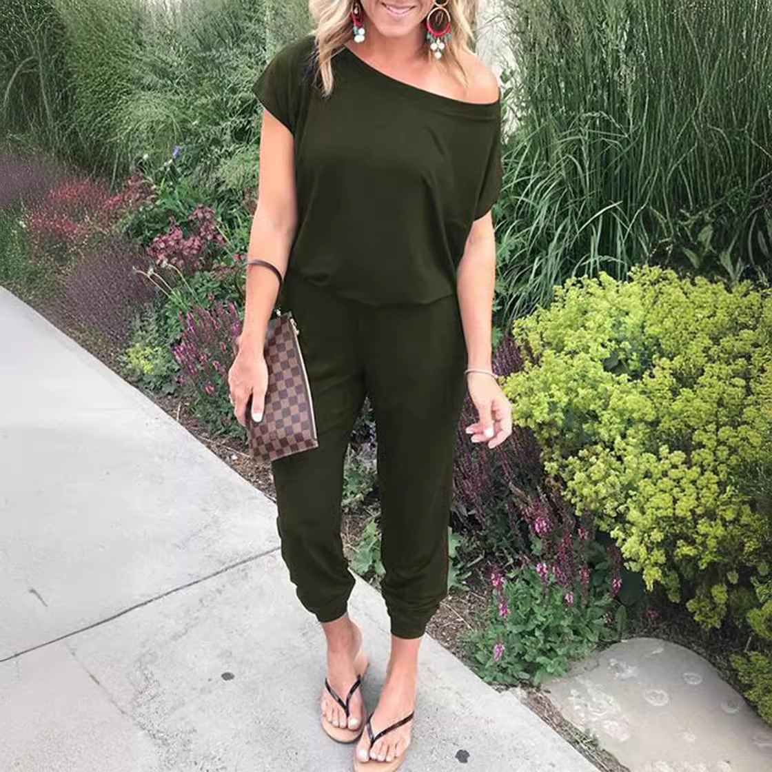 4-Color Short-Sleeve Pocket Women's Jumpsuit & Pants
