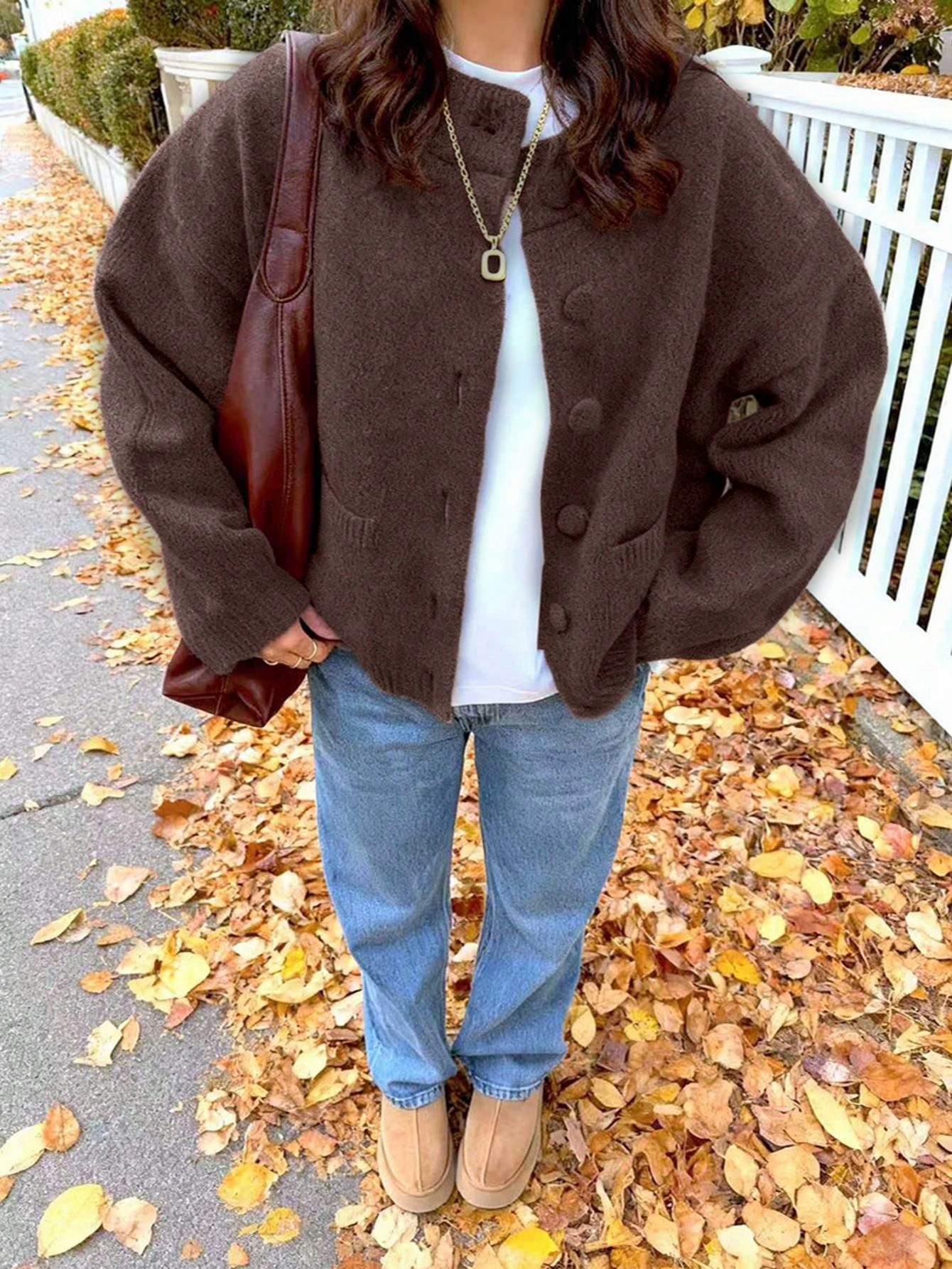 Women's Knit Cardigan Sweater, Solid Color Single-Breasted Round Neck with Pockets, Loose Fit