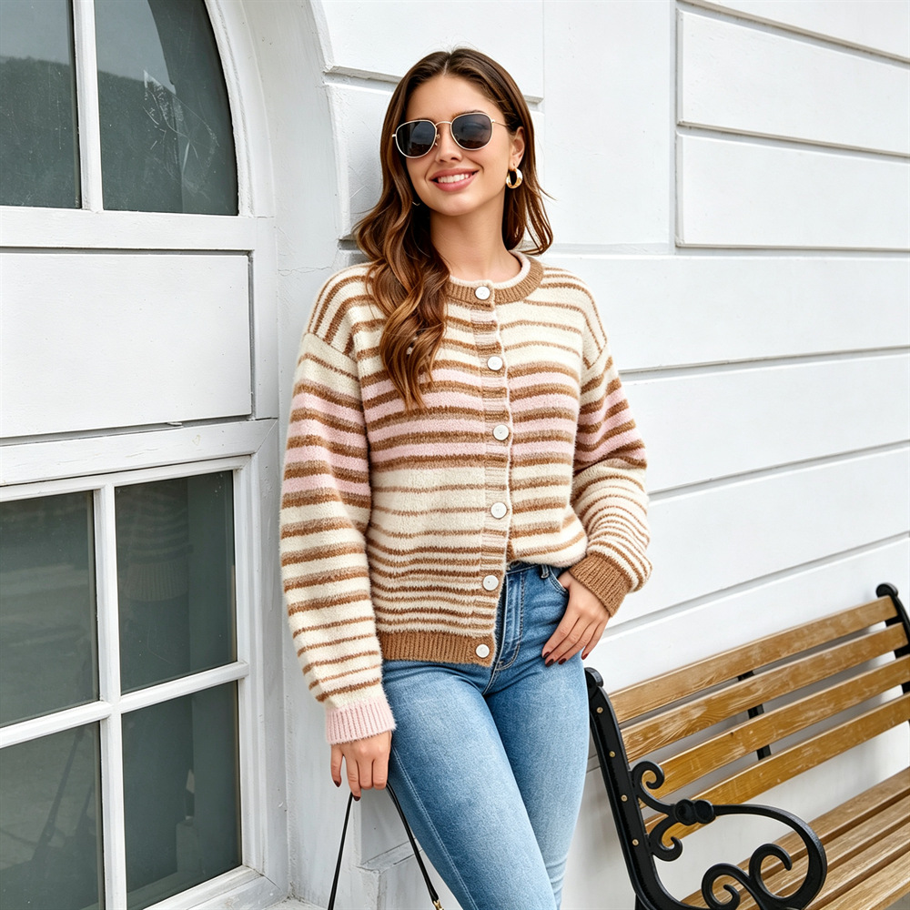 Rainbow Striped Knit Cardigan Sweater