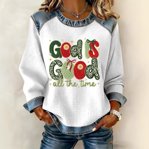 Women's Striped Paw Print Tribal Graphic Crewneck Sweatshirt
