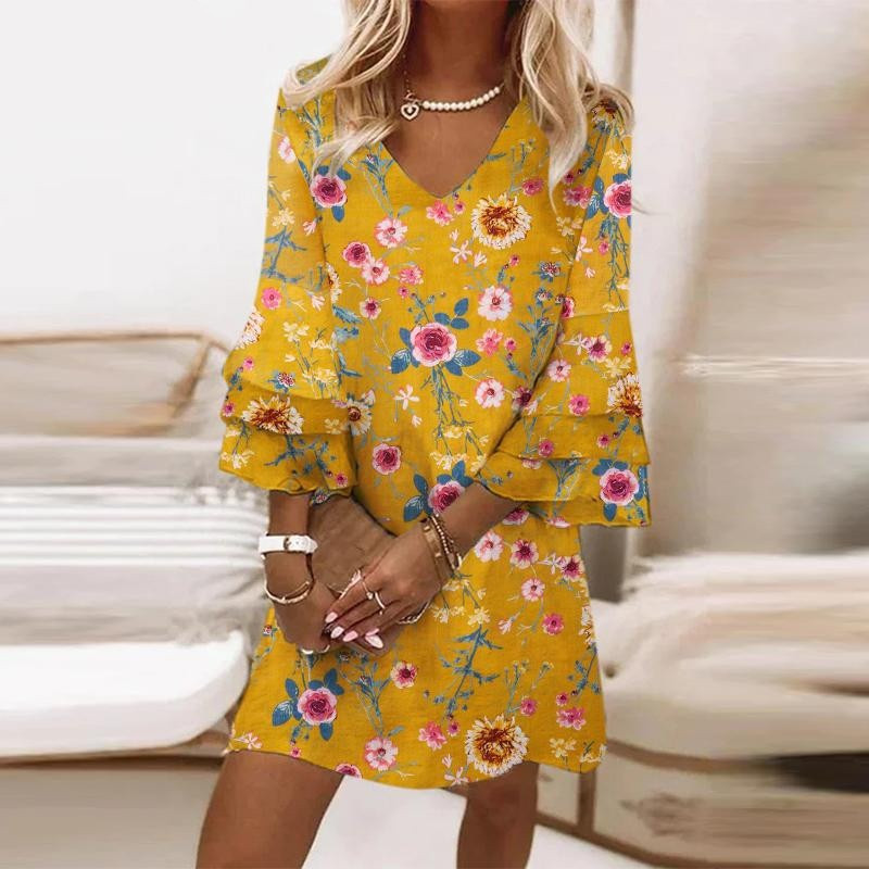 Women's Floral Print Ruched Midi Dress Sleeveless Deep V-Neck Slim Fit