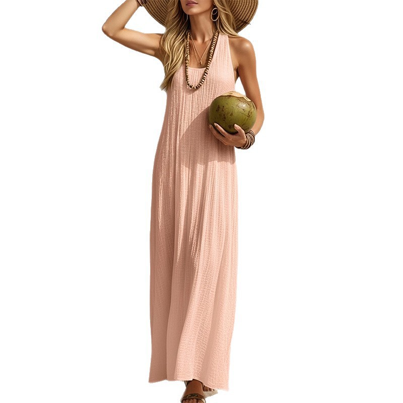 Women's Sleeveless A-Line Beach Dress Solid Color High Waist