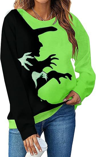 Women's Halloween Evil Witch Shadow Print Crewneck Sweatshirt