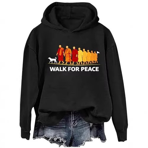 Women's Peace & Light Monk Print Casual Hoodie