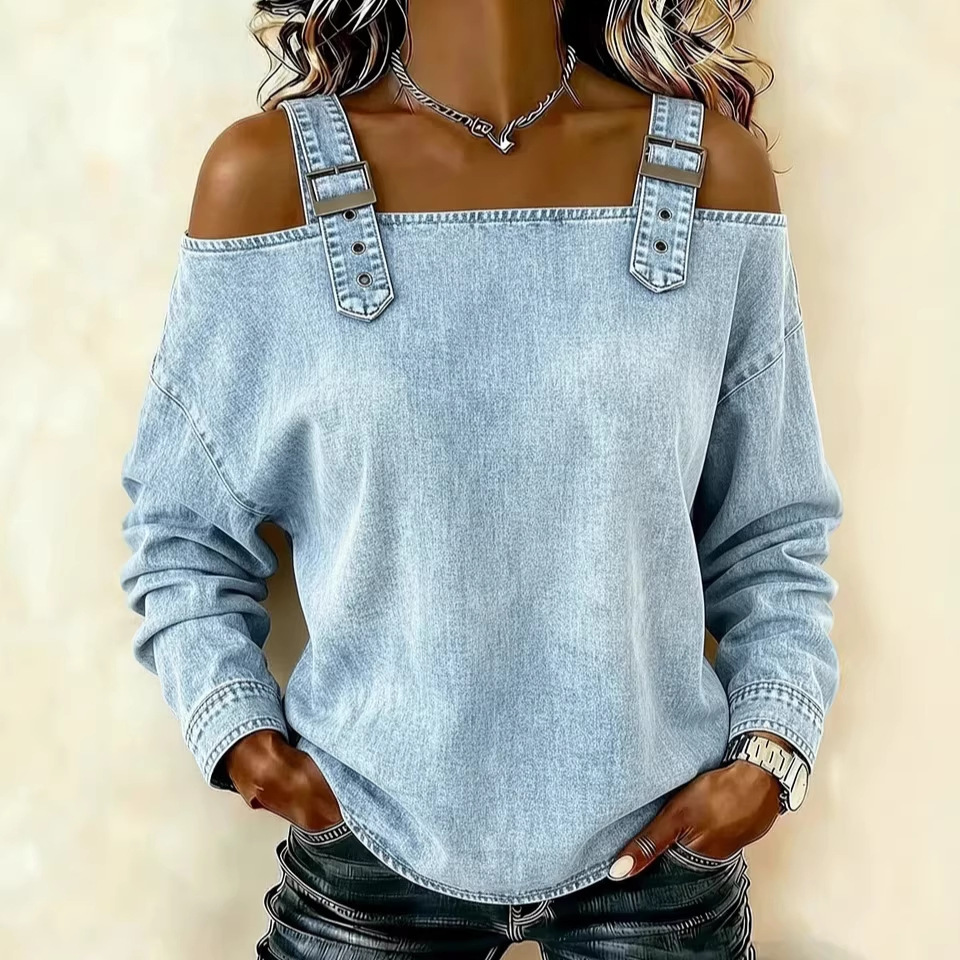 Women's Off-Shoulder Long-Sleeve Top with Straps