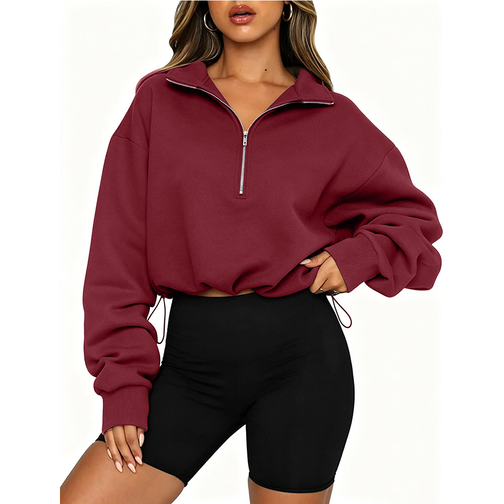 Women's Half-Zip Long-Sleeve Sweatshirt Y2K Drawstring Pullover