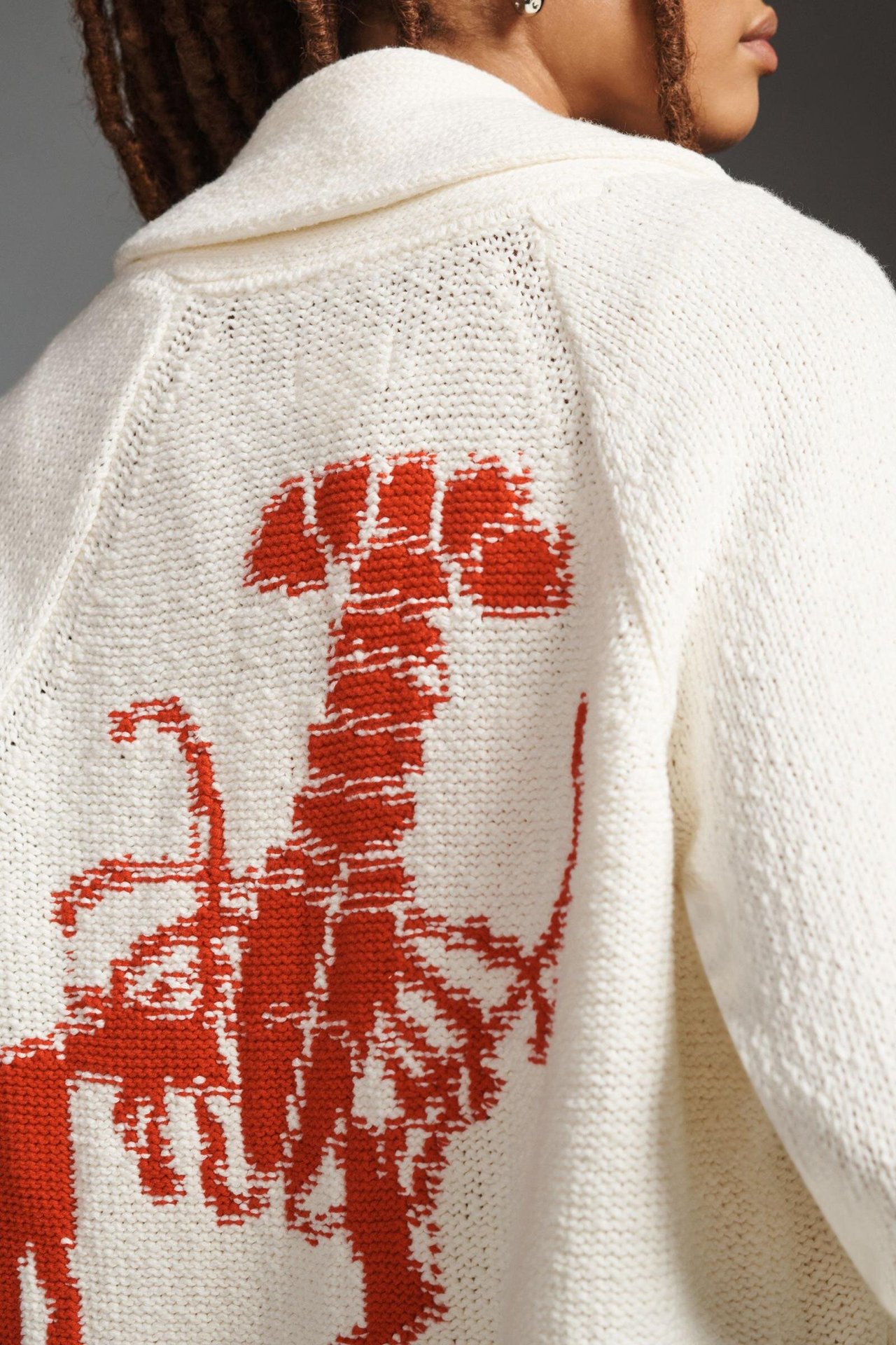 Lobster Embroidered Knit Cardigan with Suit Collar
