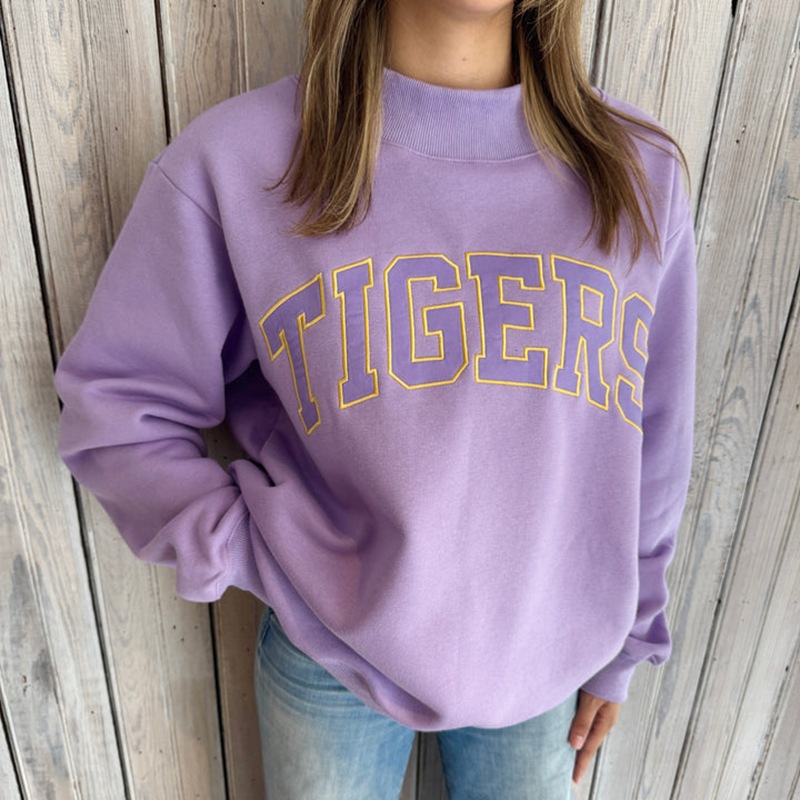 Half Turtleneck Long Sleeve Embroidered Letter Pullover Sweatshirt