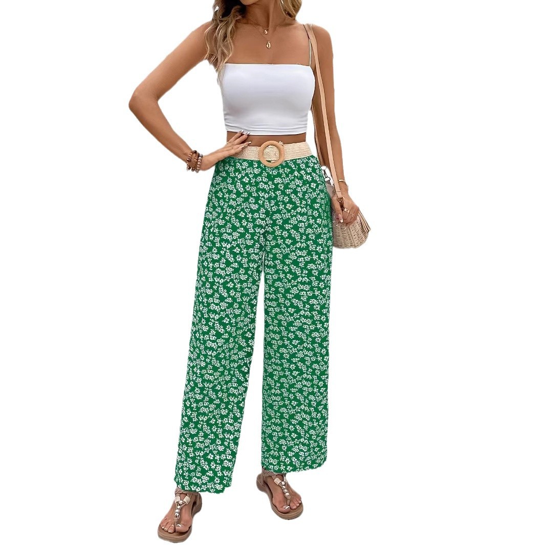 Floral Print Wide-Leg Casual Pants