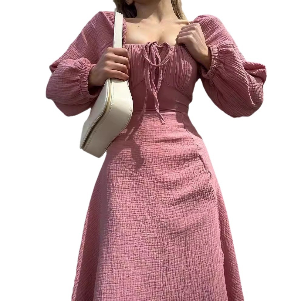 Women's Solid Square Neck Split Long Dress