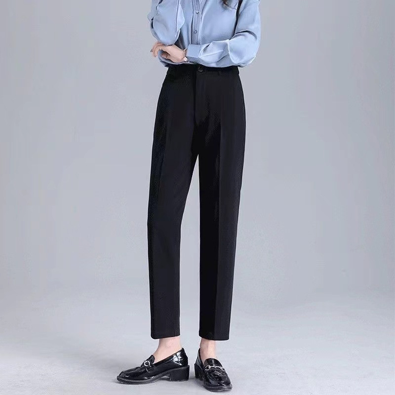 High-Waisted Black Straight-Leg Dress Pants for Women