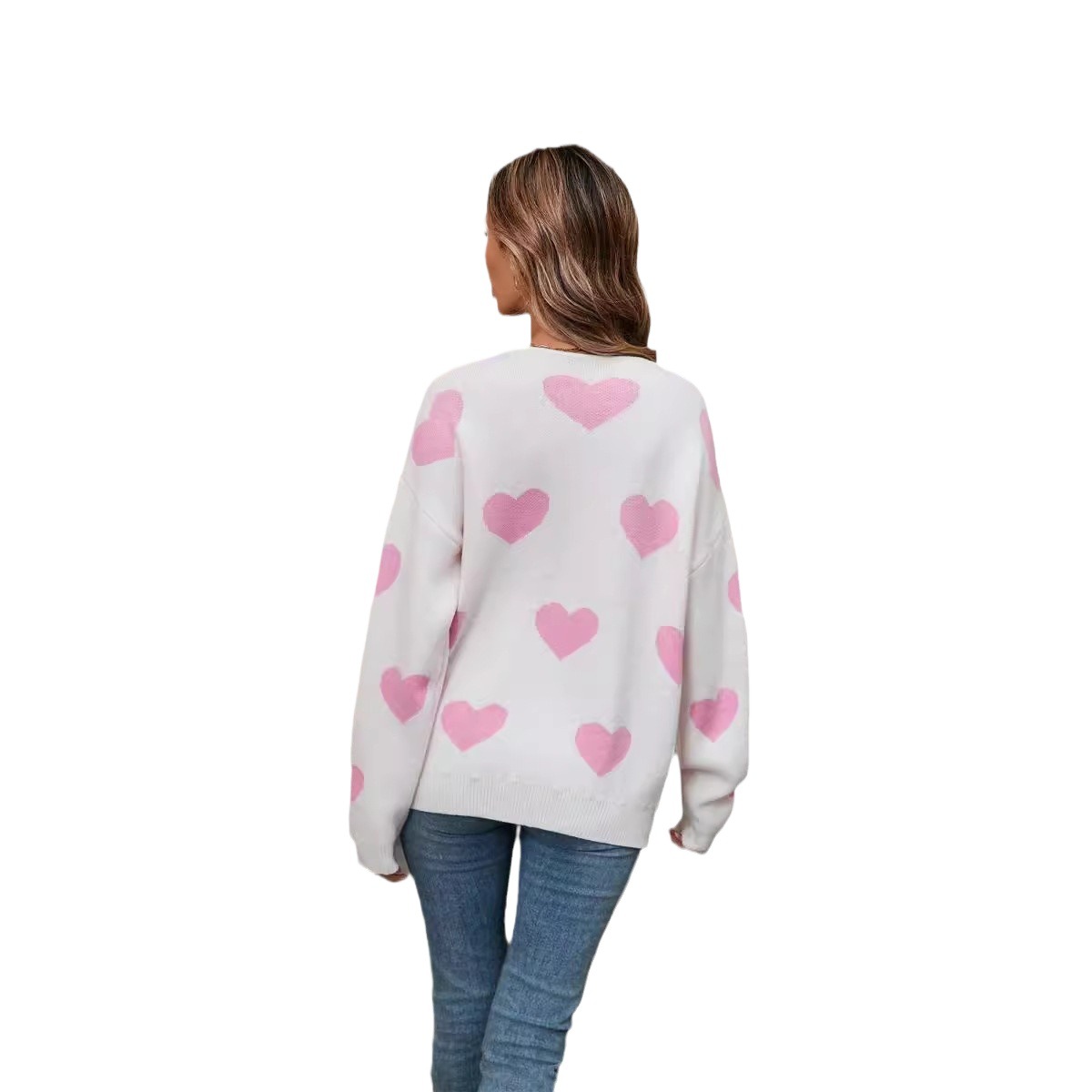 Plus Size Colorblock Heart Crewneck Pullover Sweater