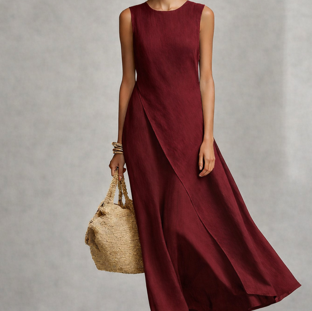 Sleeveless Asymmetrical Hem Cotton-Linen Blend Dress