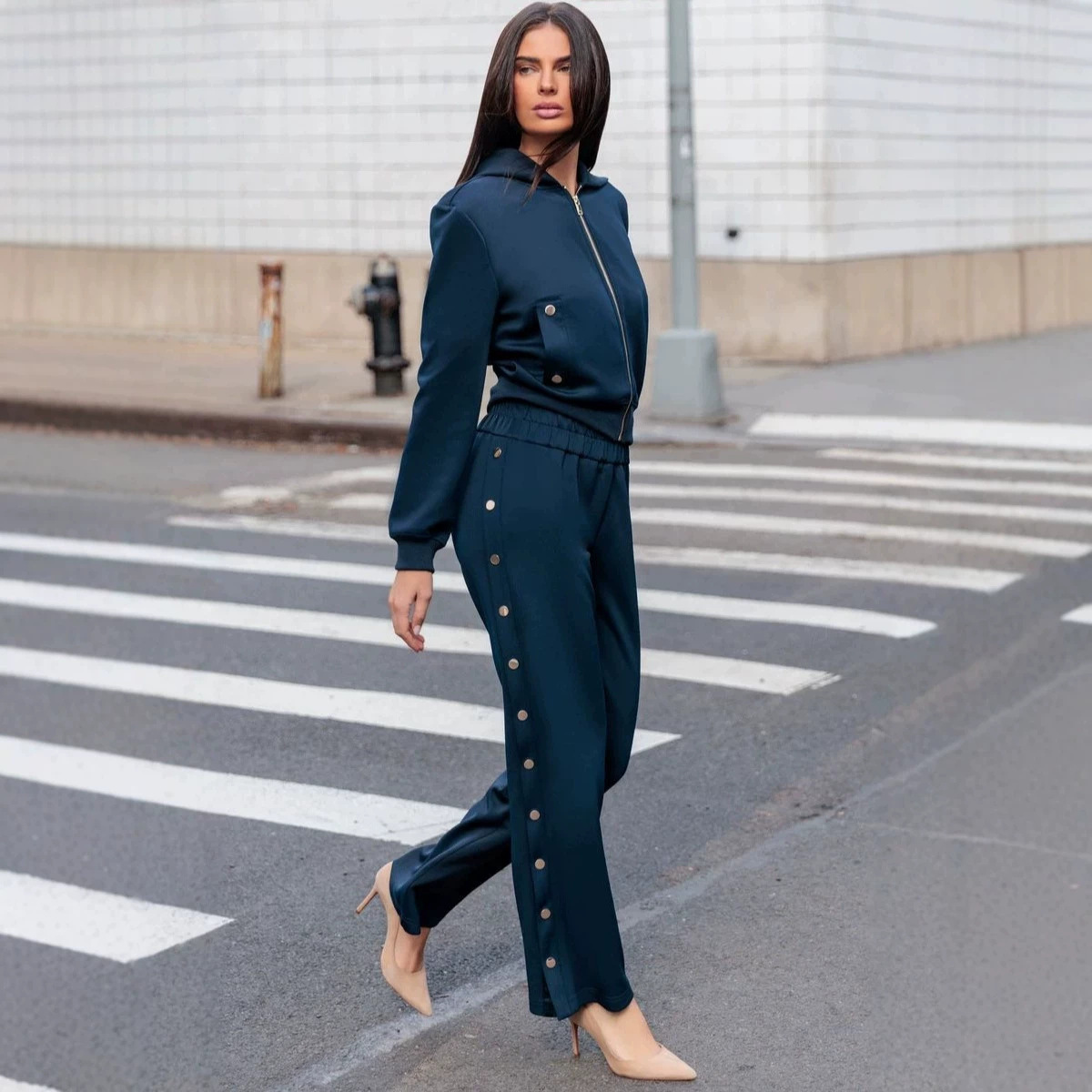 Women's Wide-Leg Pants and Long-Sleeve Button-Down Top Set