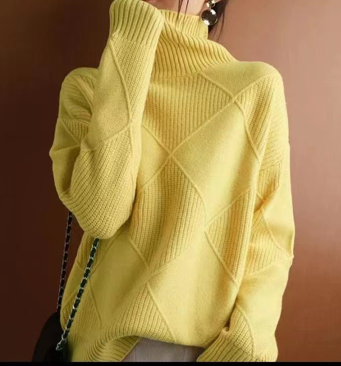 Diamond Quilted High Neck Pullover Sweater