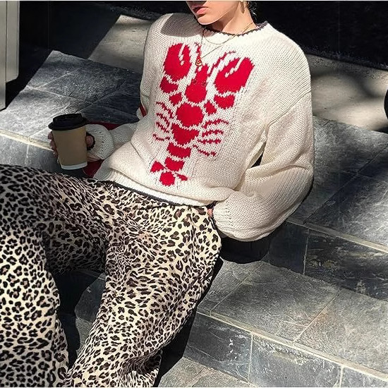 Women's Casual Button-Front Lobster Knit Cardigan Long Sleeve