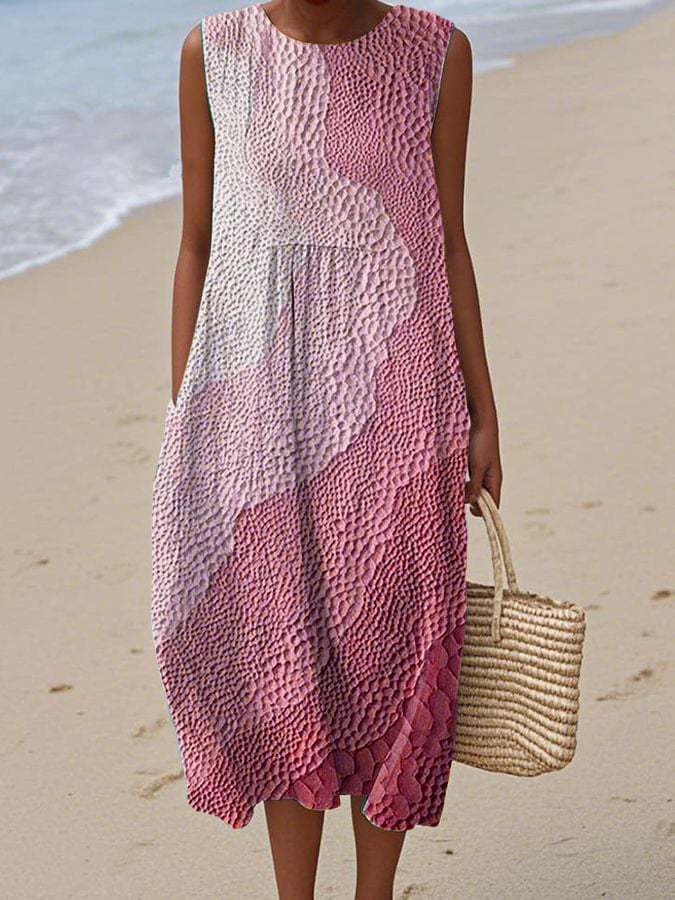 Women's Vintage Patterned Sleeveless Midi Dress