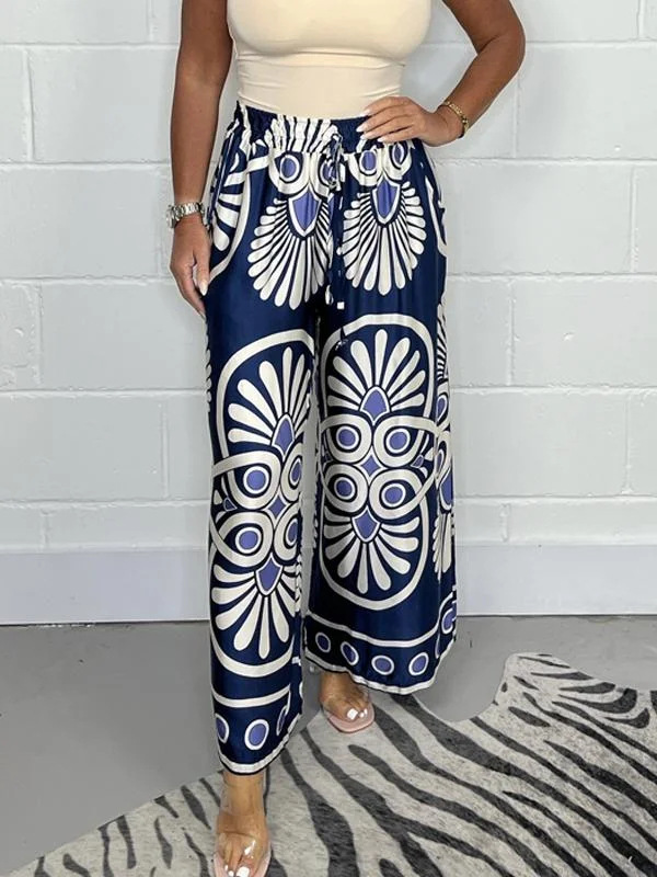 Women's Bohemian Vintage Print Satin Casual Pants
