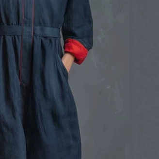 Retro Red Long Sleeve Jumpsuit with Pockets