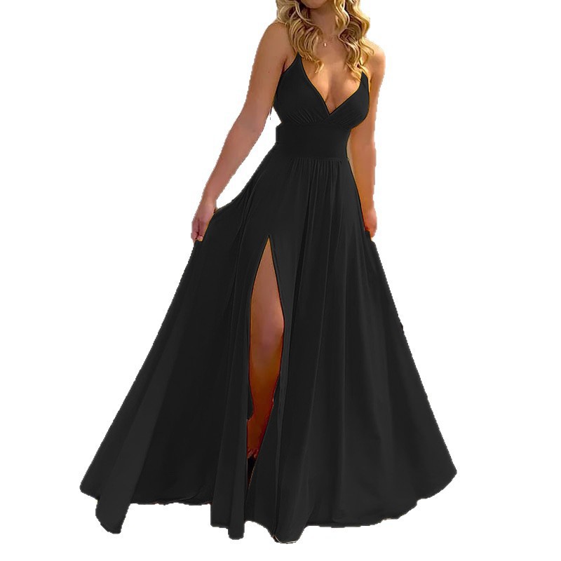 Women's Summer Sleeveless V-Neck Open Back Long Cami Dress
