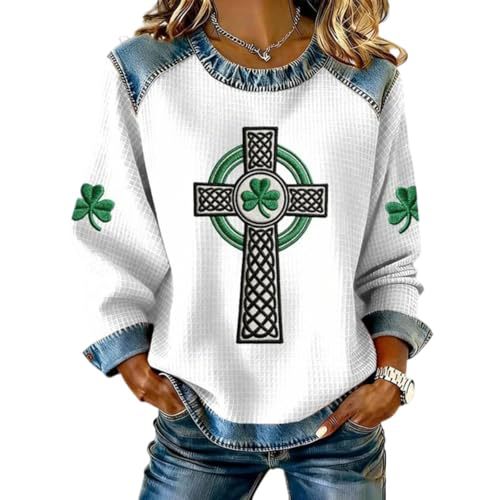 Women's Cross & Clover Print Crewneck Sweatshirt