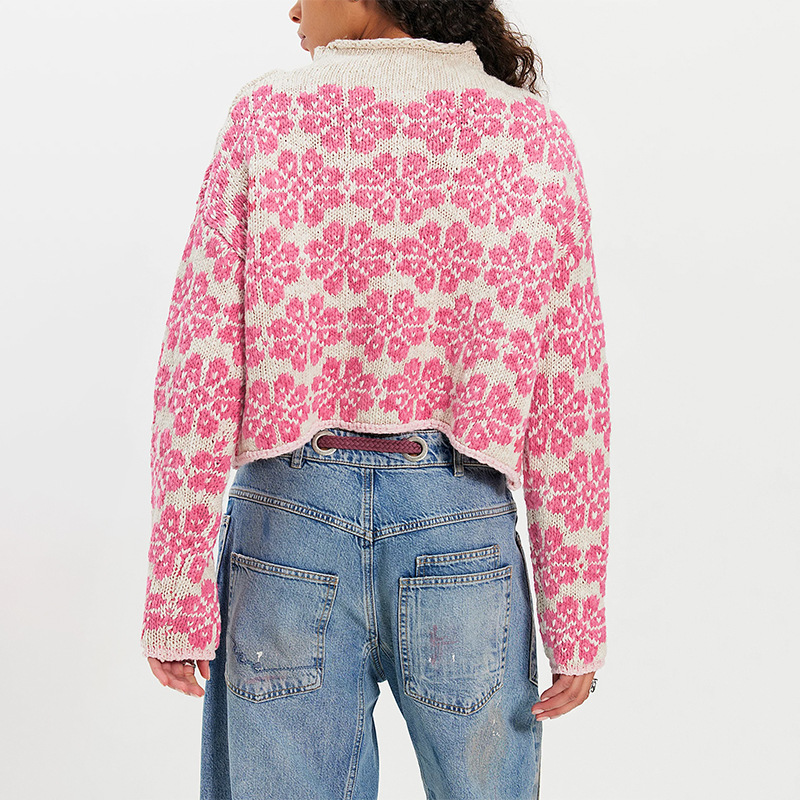 Loose Knit Jacquard Crewneck Sweater