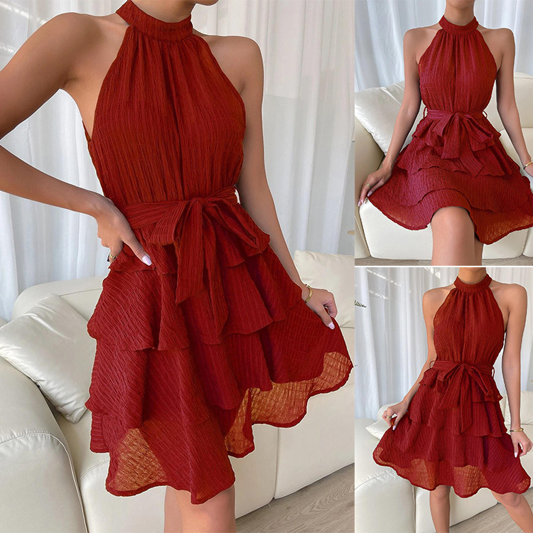 Women's Sleeveless Ruffle Dress with Spliced Design