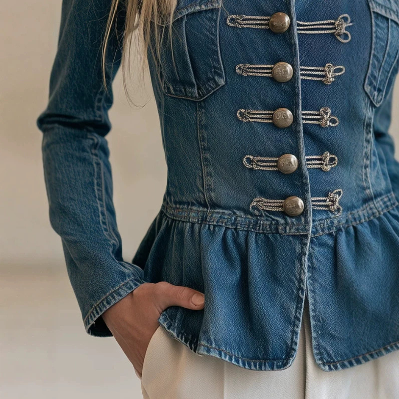Ruffled Hem Denim Jacket