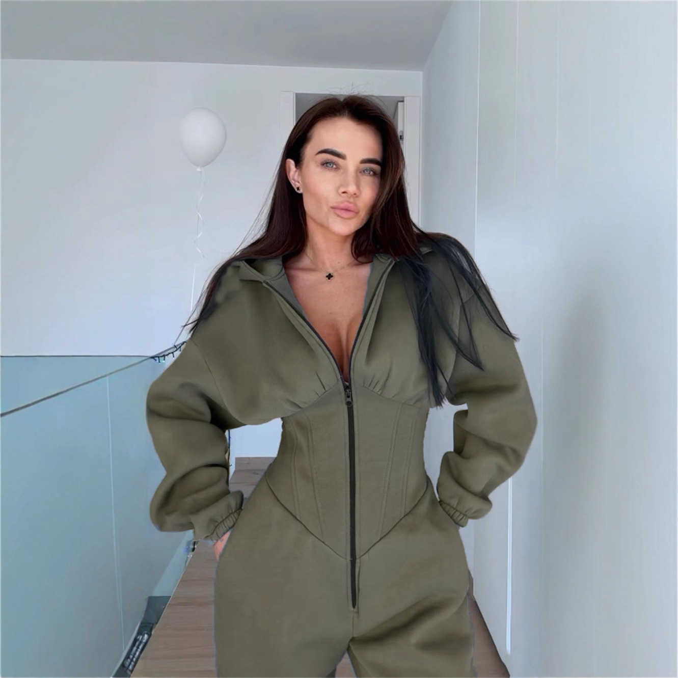 Women's Hooded Jumpsuit Long Sleeve Slim Fit Casual Streetwear