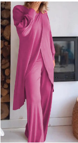 Women's Long Sleeve Asymmetric Wide-Leg Two-Piece Set Casual
