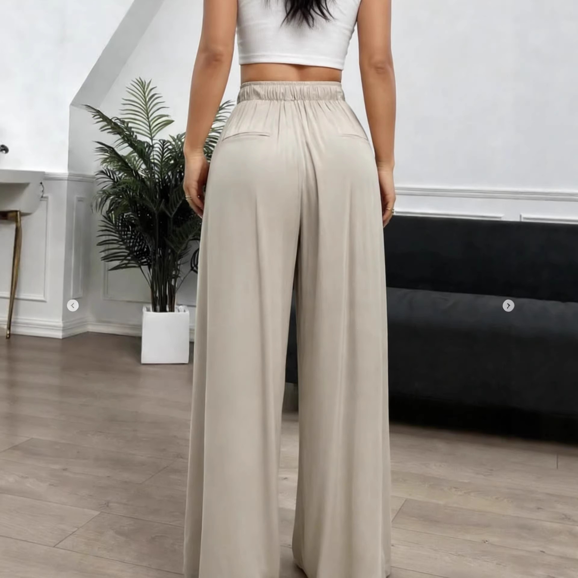Women's High-Waist Wide-Leg Pants with Elastic Waistband, Lightweight