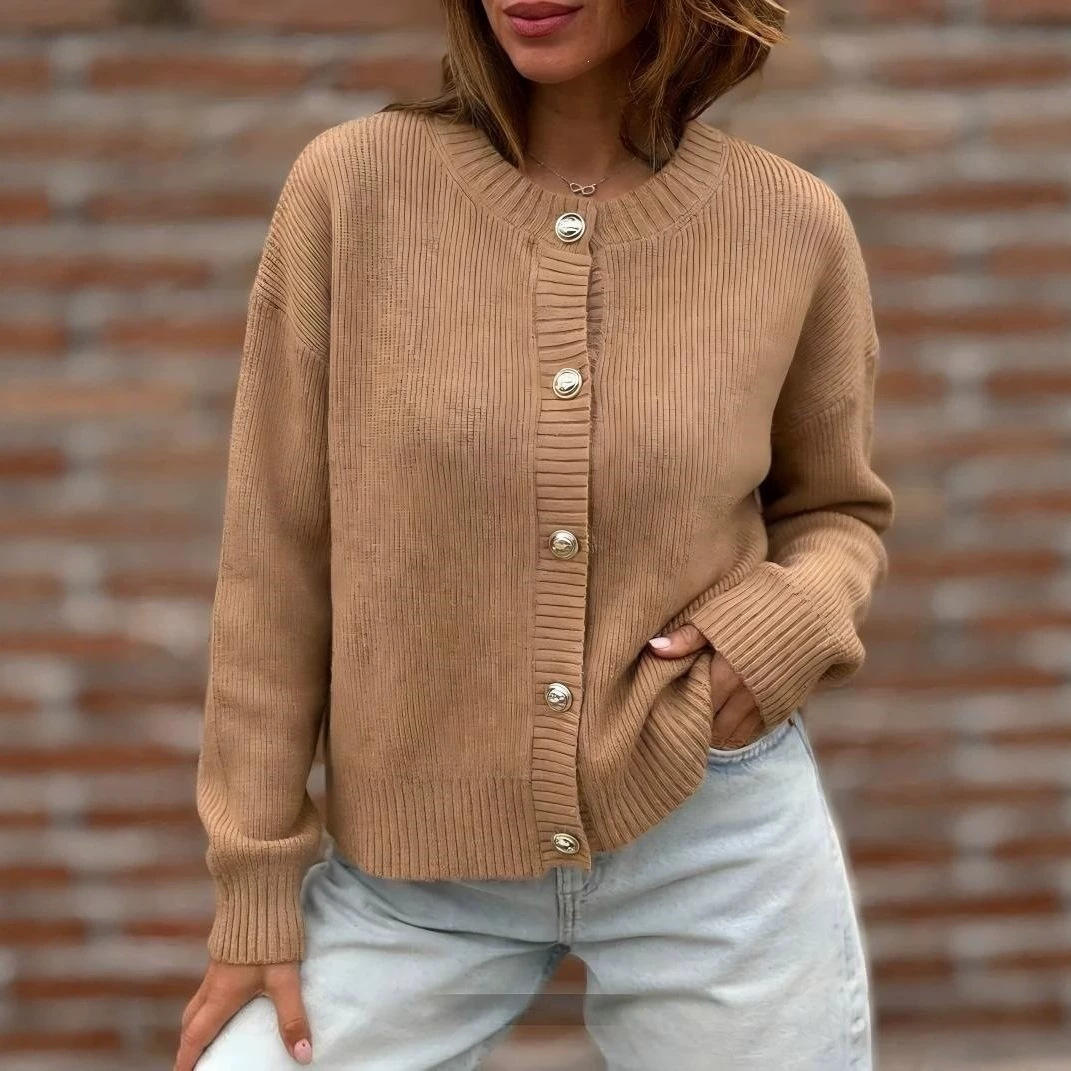 Women's Solid Button-Front Long-Sleeve Cardigan Sweater