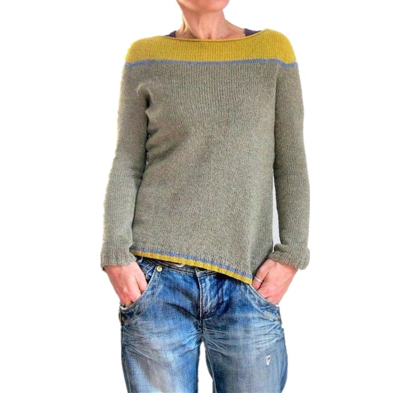 Women's Color-Block Crewneck Pullover Knit Sweater