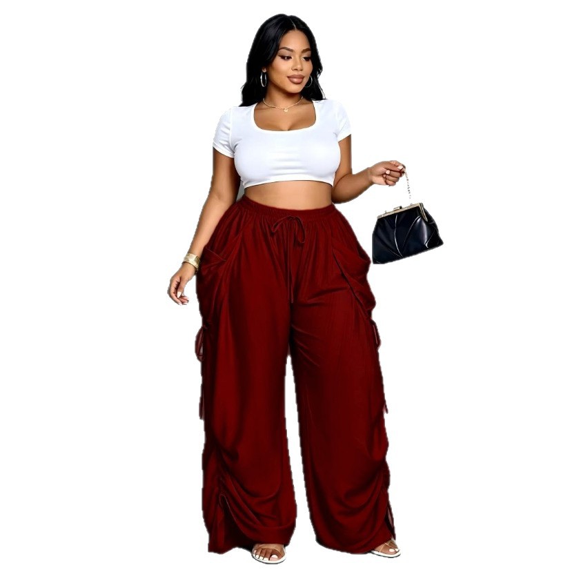 Women's Plus Size High Waist Harem Pants Cotton Linen Drawstring Big Pockets Vintage Punk